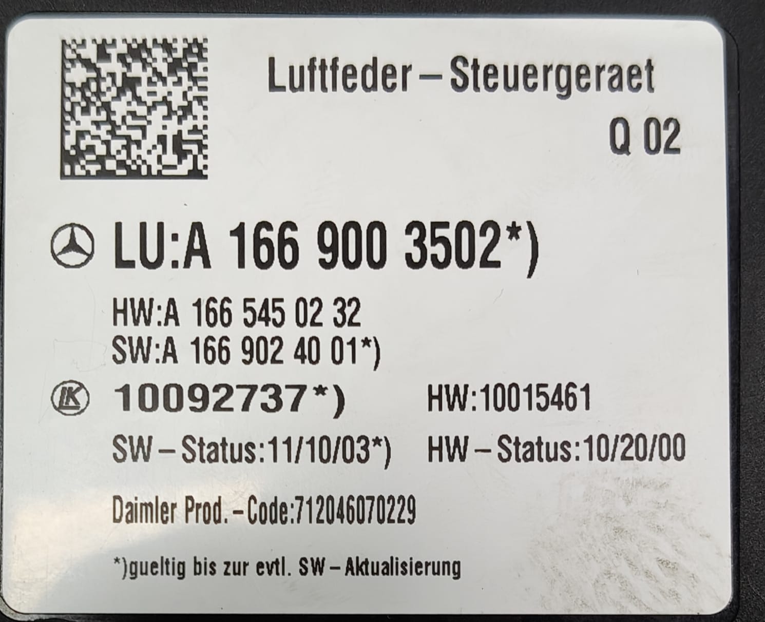 MERCEDES-BENZ ML350 AIRMATIC SUSPENSION CONTROL MODULE A1669003502 2005-2012 - Image 4