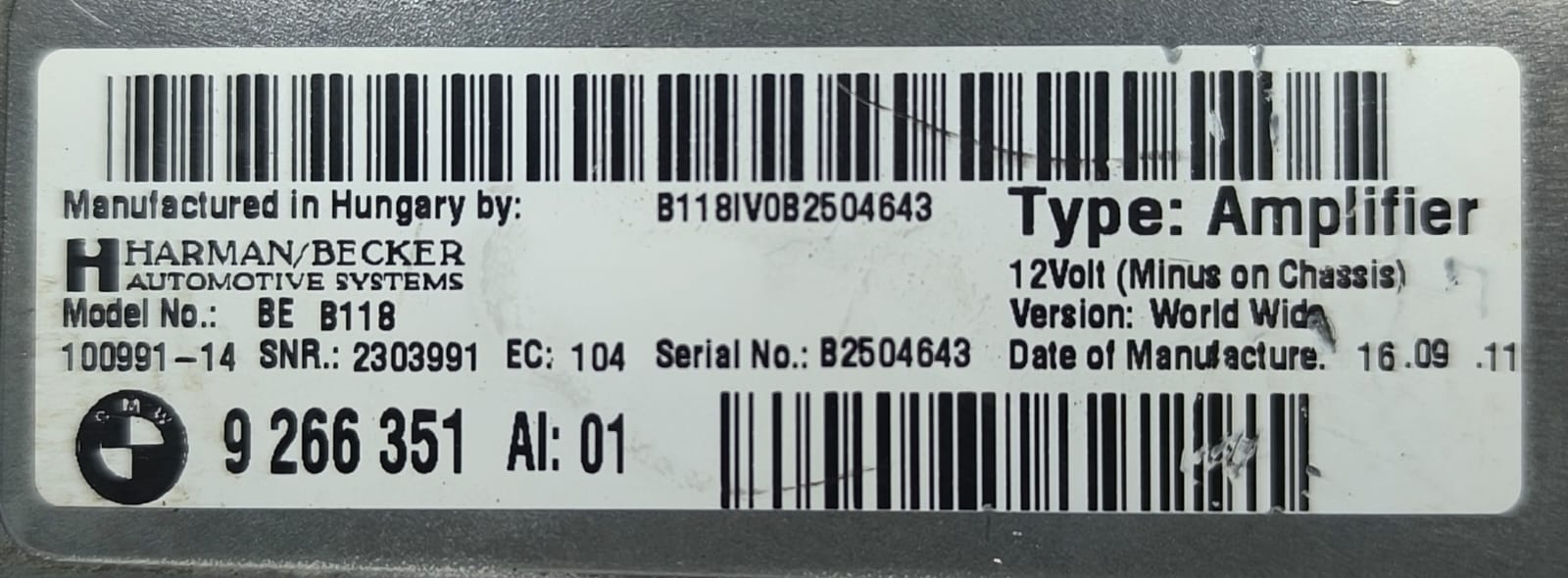 BMW 5 SERIES F10 RADIO SOUND AMPLIFIER 9266351 2010-2017 - Image 7