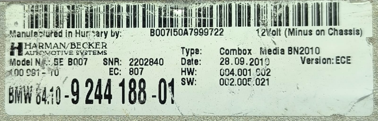 BMW 5 SERIES F10 F11 HARMAN BLUETOOTH CONTROL MODULE/UNIT 9244188 2010-2017 - Image 7