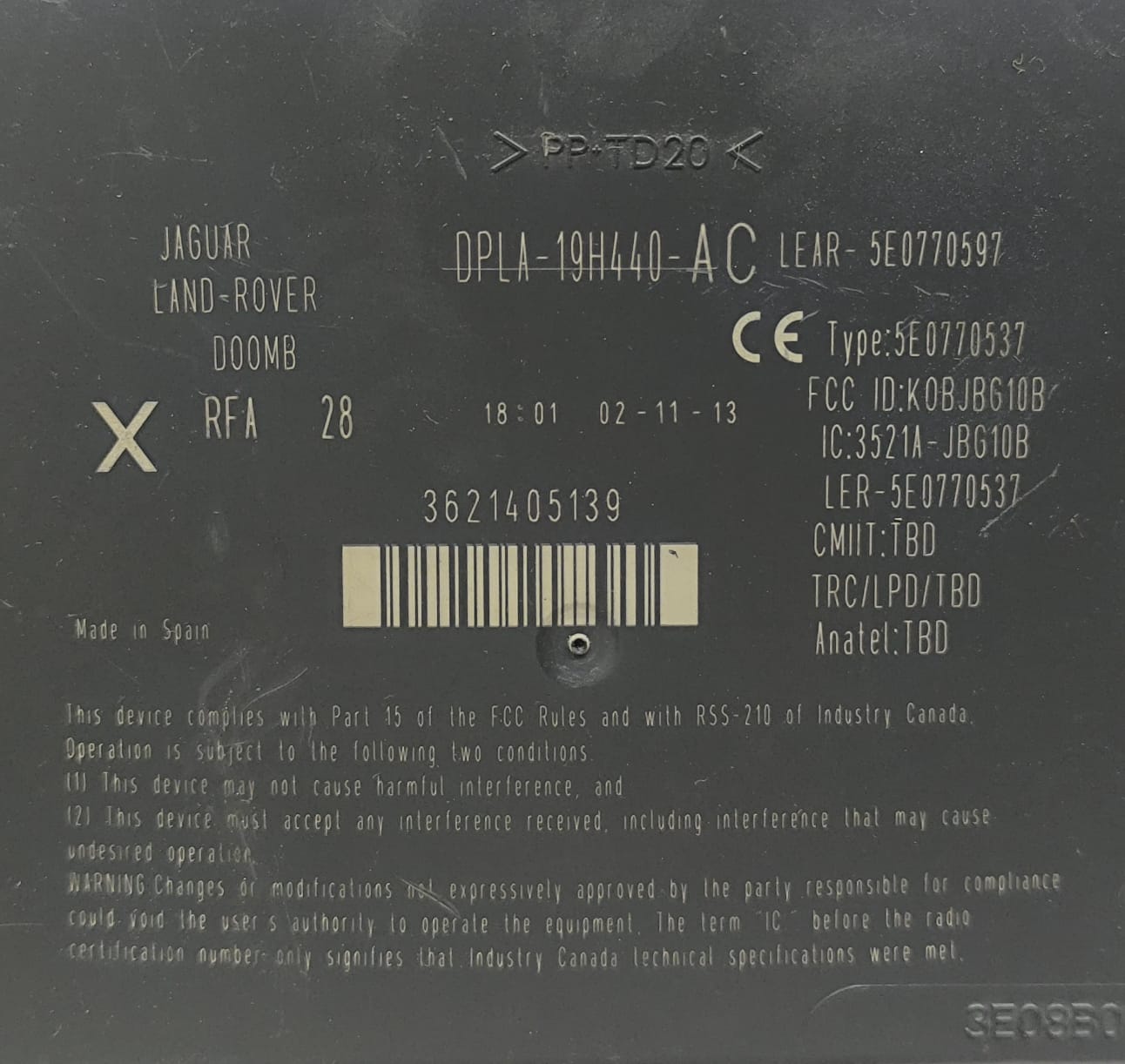 JAGUAR XF XJ KEYLESS ENTRY IMMOBILISER MODULE DPLA-19H440-AC 2010-2019 - Image 2